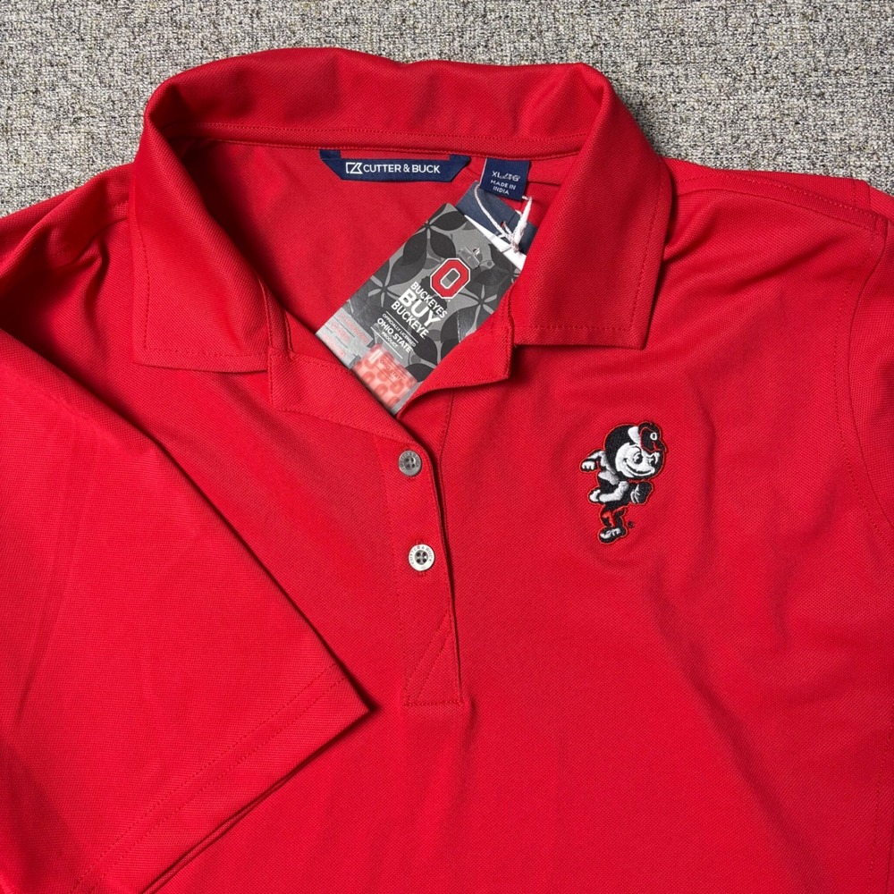 Ohio State Polo Mens XL Red NCAA Football Brutus Buckeye Cutter & Buck